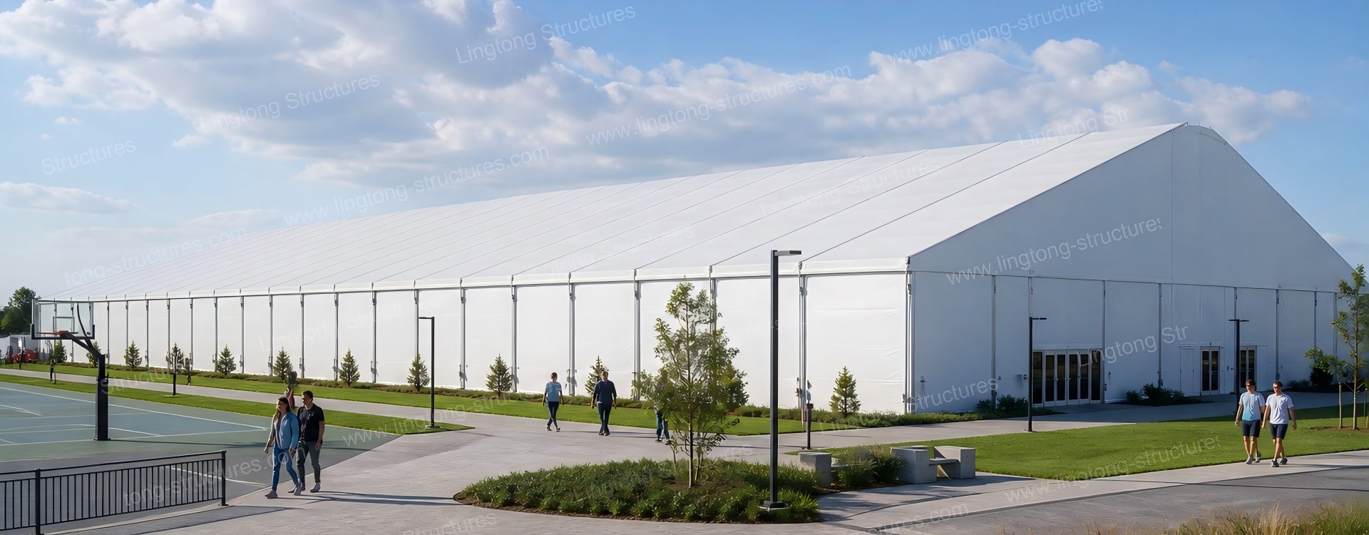 Basketball Court Tent with Aluminum Frame Structure Indoor basketball court tent with aluminum frame structure and full court markings
