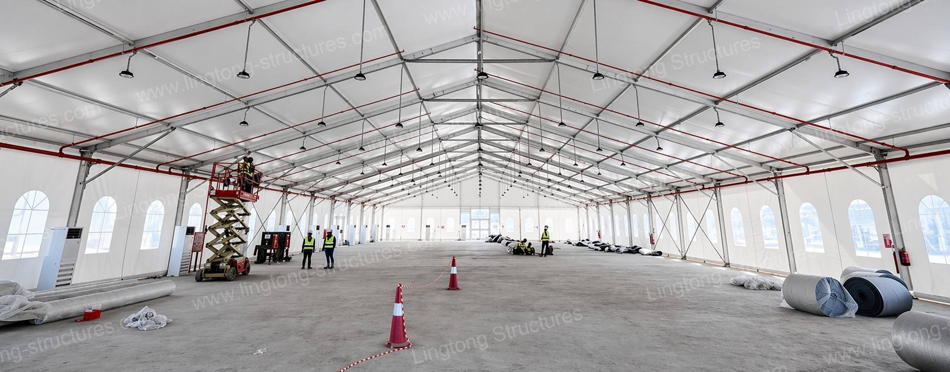 Large span sports tent with aluminum frame and PVC cover for indoor basketball or tennis courts