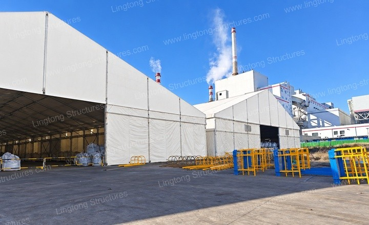 Modular coal storage shed tent exterior in Poland