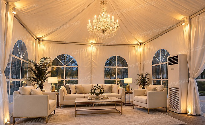 9241792480420585.jpg Clear PVC marquee interior LED lighting and chandelier setup